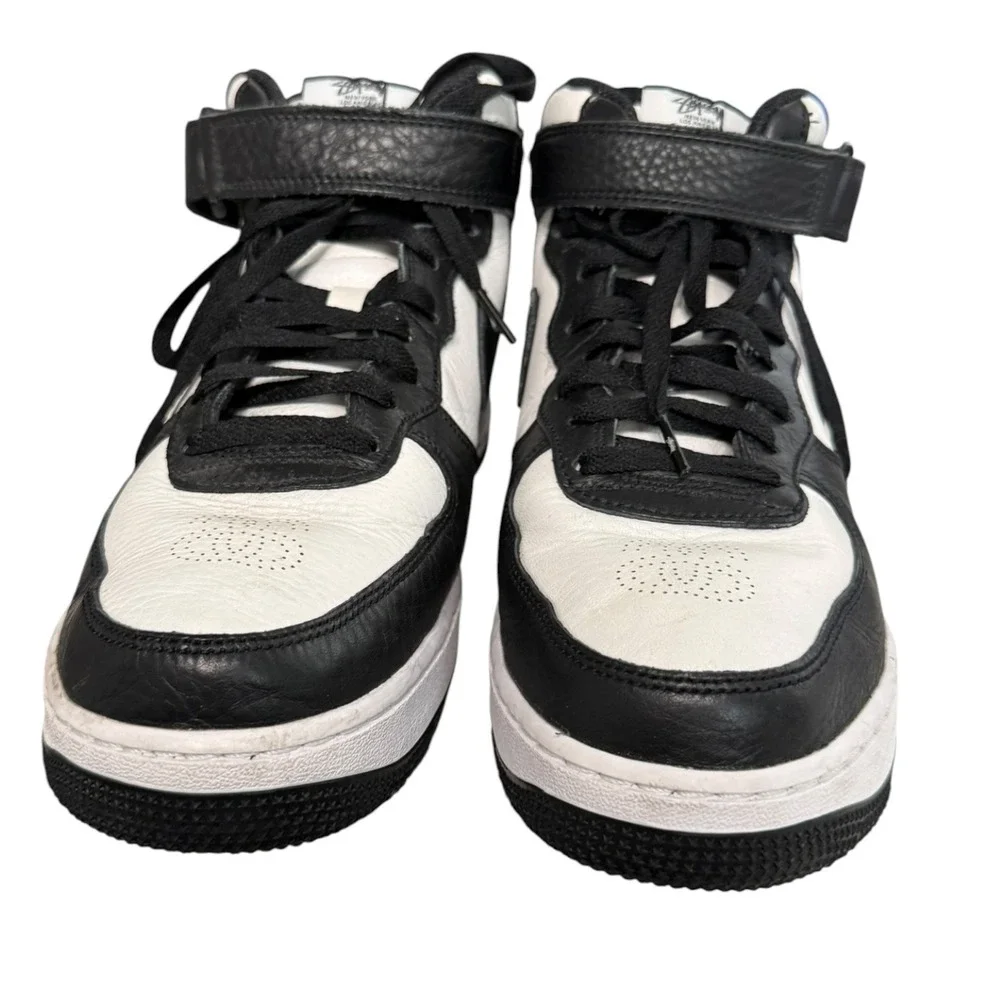 Nike Air Force 1 Mid Stussy Sneakers Mens 9.5 Light Bone Black DJ7840-002